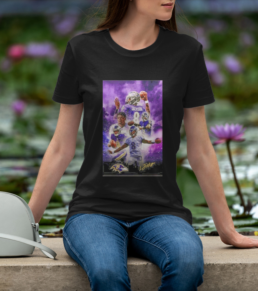 Baltimore Ravens Lamar Jackson 8 With Signature T-Shirt