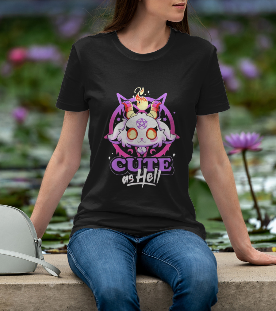 Cute As Hell Goat Demon Pentagram Flame T-Shirt