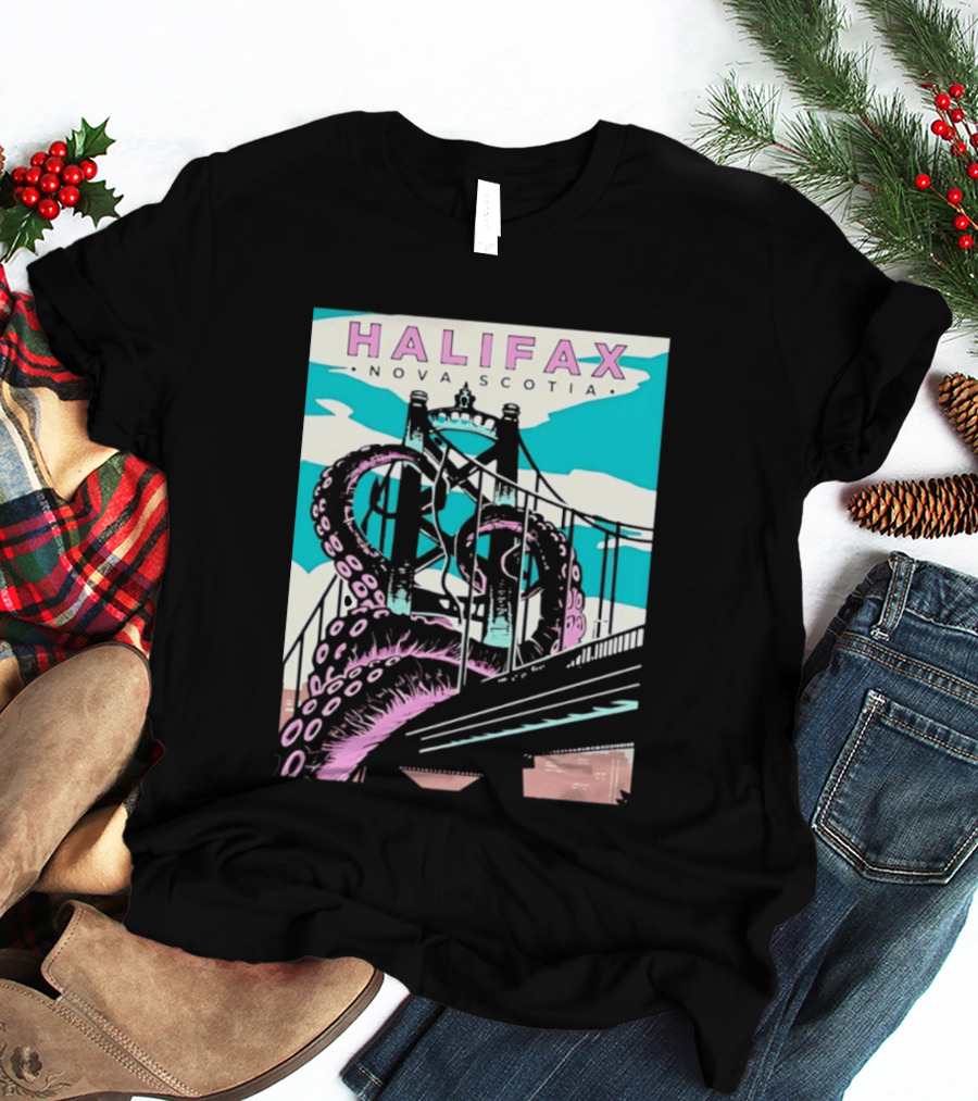Halifax Nova Scotia Kraken Bridge Retro Travel T-Shirt