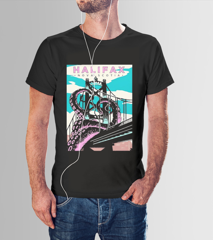 Halifax Nova Scotia Kraken Bridge Retro Travel T-Shirt