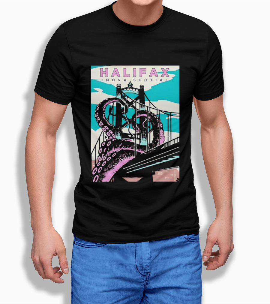 Halifax Nova Scotia Kraken Bridge Retro Travel T-Shirt