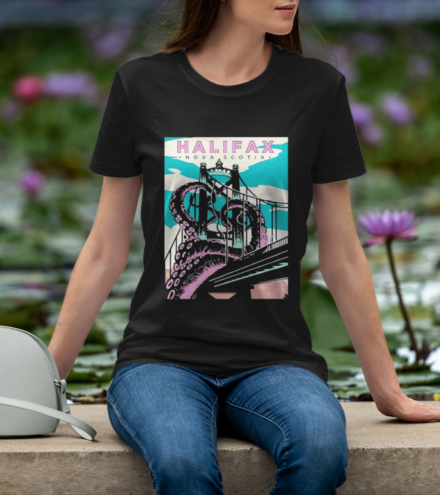 Halifax Nova Scotia Kraken Bridge Retro Travel T-Shirt