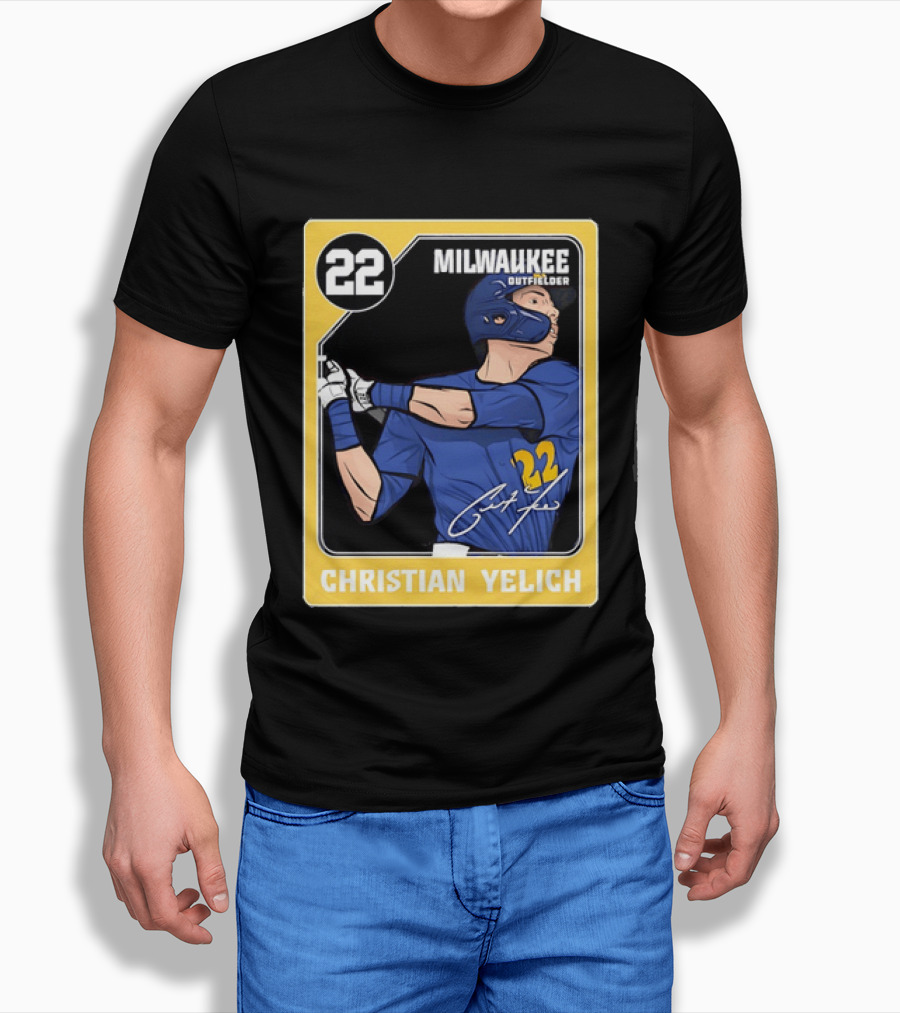 Christian Yelich Milwaukee Outfielder 22 Blue Jersey Yellow T-Shirt