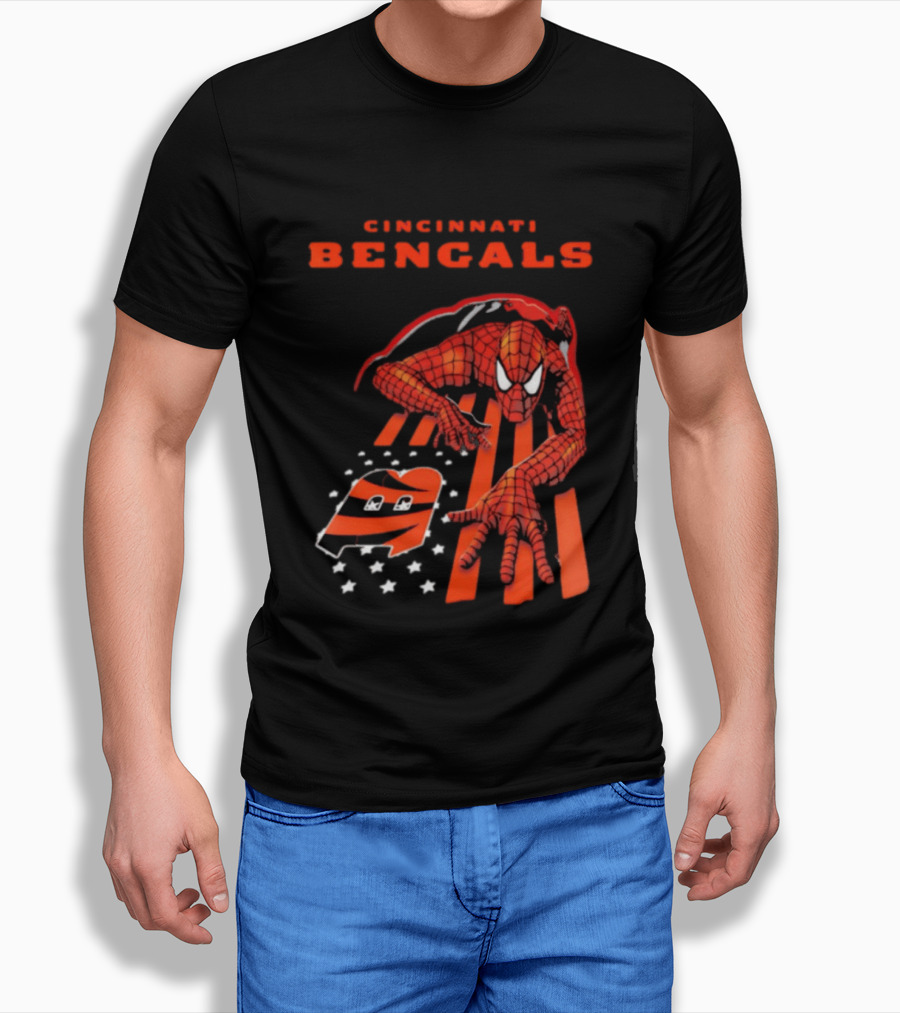 Cincinnati Bengals Spiderman Stripes Marvel T-Shirt
