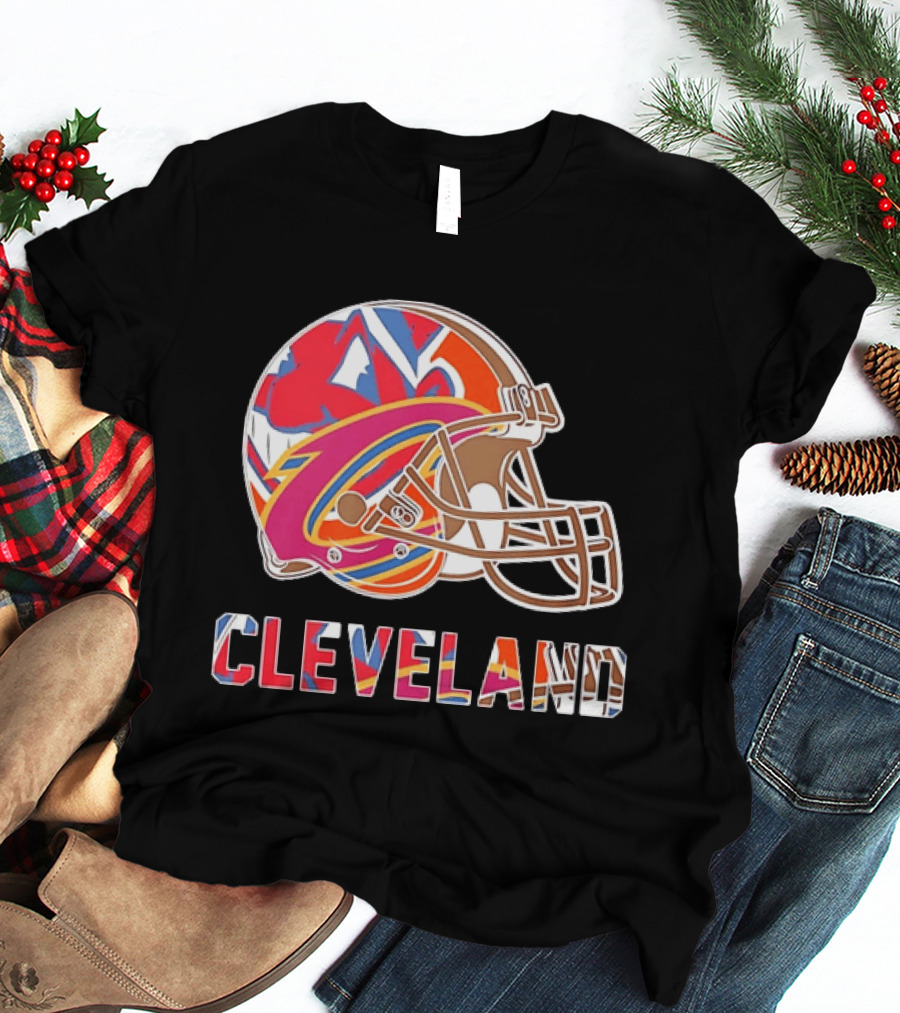 Cleveland Football Cavaliers Browns Guardians Helmet T-Shirt