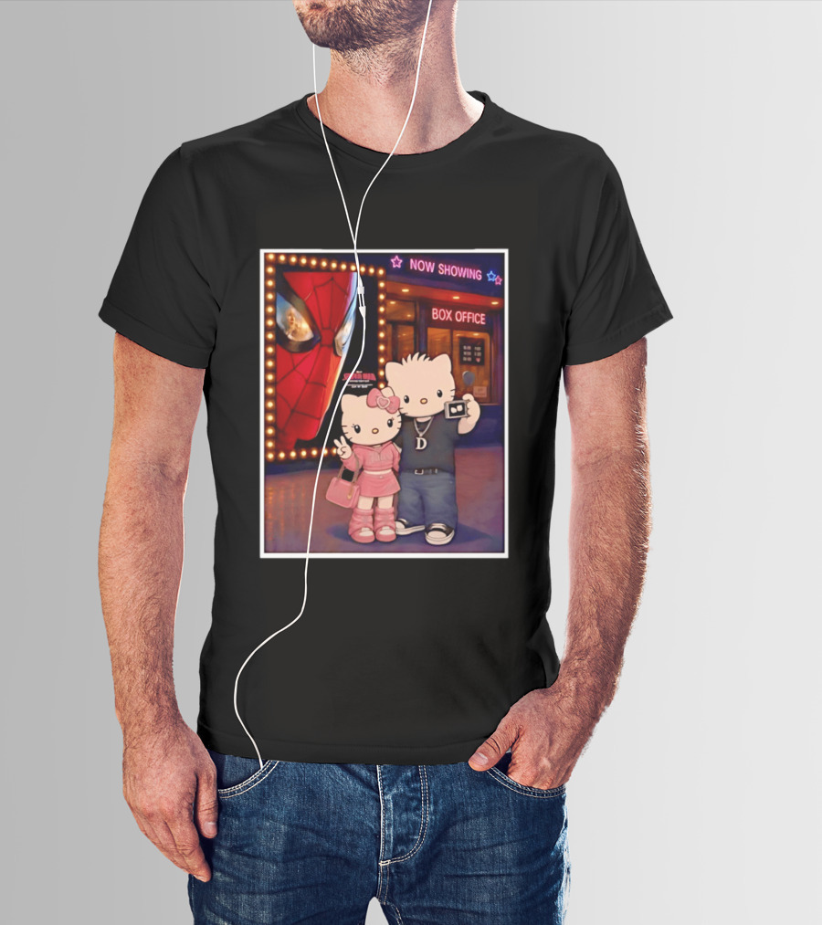 Now Showing Box Office Hello Kitty And Dear Daniel Spider Man Movie Polaroid Frame T-Shirt