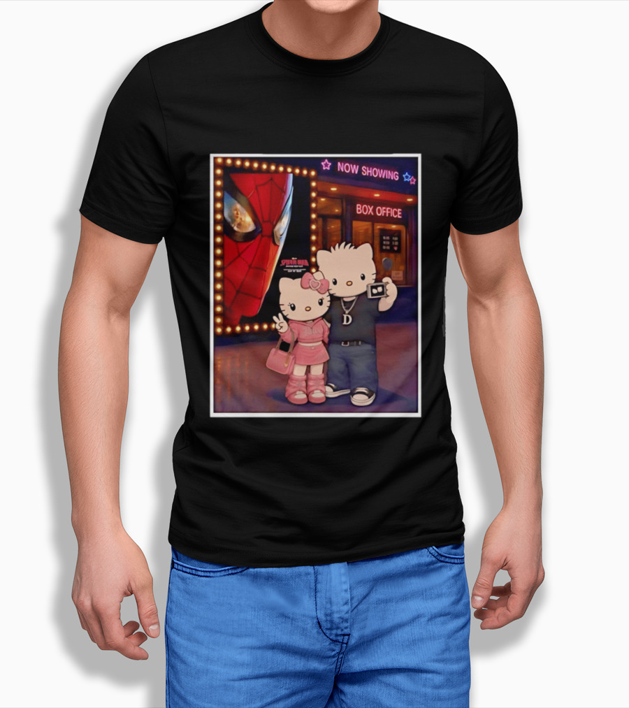 Now Showing Box Office Hello Kitty And Dear Daniel Spider Man Movie Polaroid Frame T-Shirt