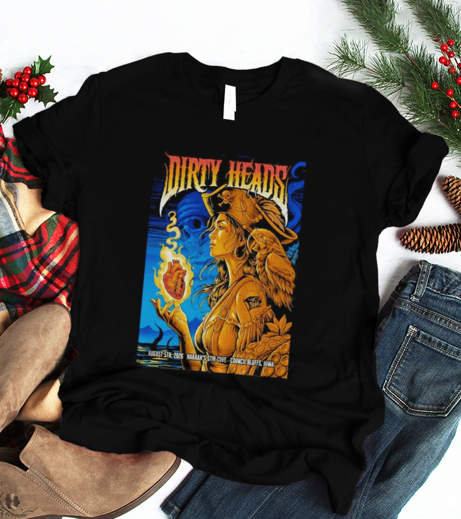 Dirty Heads August 5th 2026 Harrah's Stir Cove Council Bluffs Iowa Pirate Skull Parrot Live Event T-Shirt