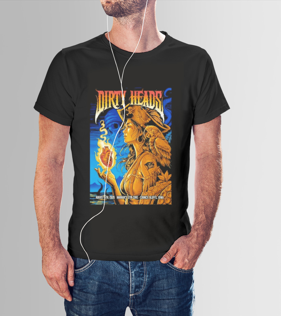 Dirty Heads August 5th 2026 Harrah's Stir Cove Council Bluffs Iowa Pirate Skull Parrot Live Event T-Shirt