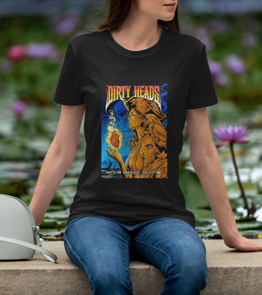 Dirty Heads August 5th 2026 Harrah's Stir Cove Council Bluffs Iowa Pirate Skull Parrot Live Event T-Shirt