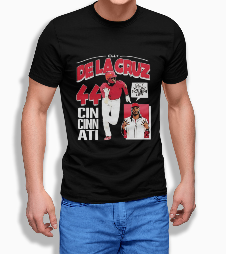 Elly De La Cruz Cincinnati Reds 44 Get Your Fours Up T-Shirt