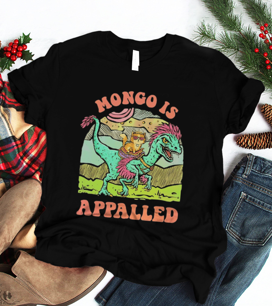 Mongo Is Appalled Cat Riding Dinosaur Raptor T-Shirt