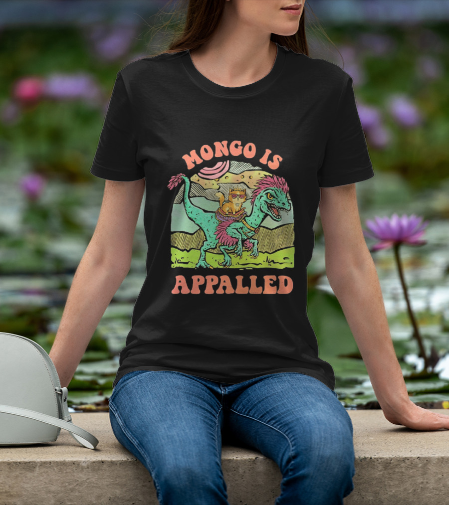 Mongo Is Appalled Cat Riding Dinosaur Raptor T-Shirt