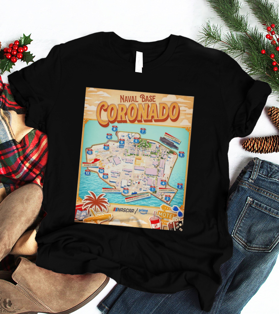 Naval Base Coronado Map NASCAR Prime Ellyson Start Finish Line Broadcast Booth T-Shirt