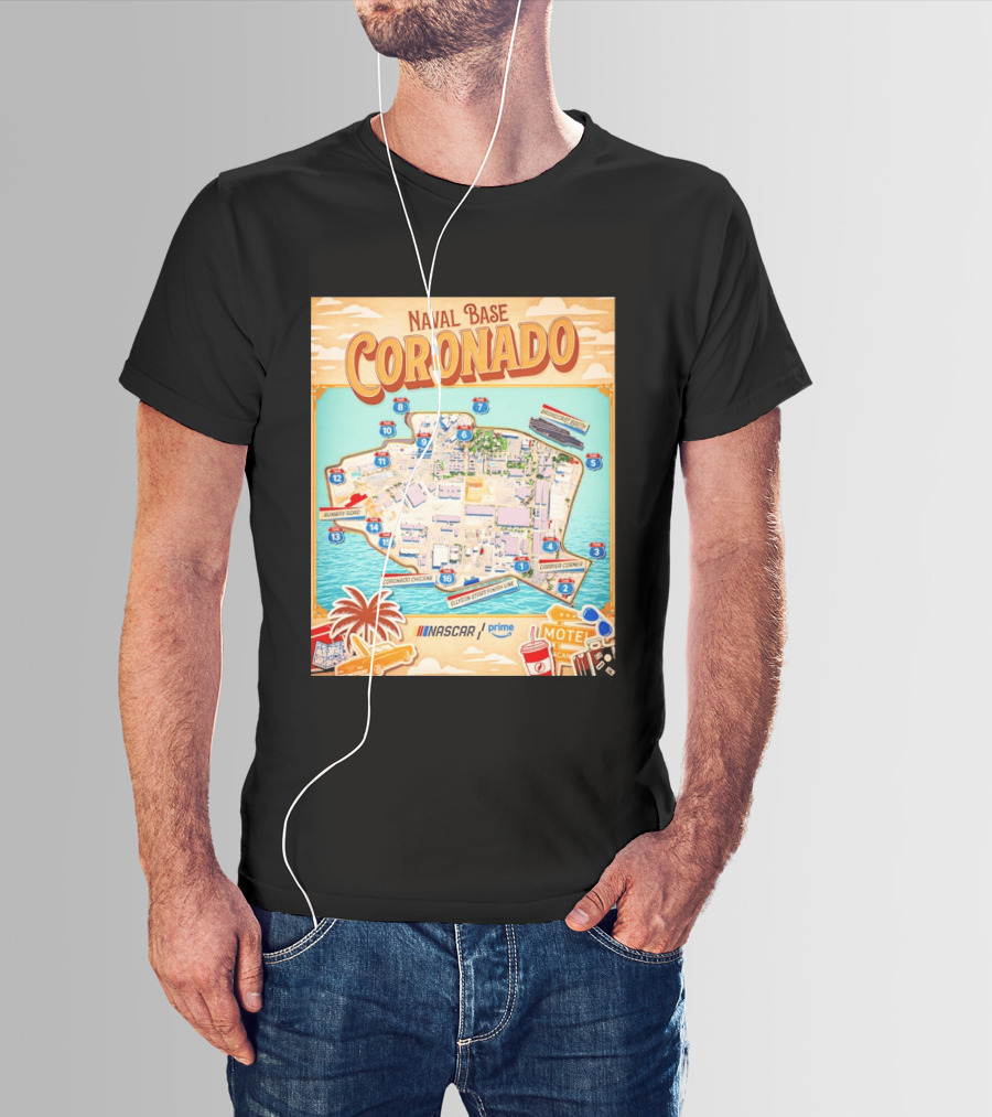 Naval Base Coronado Map NASCAR Prime Ellyson Start Finish Line Broadcast Booth T-Shirt