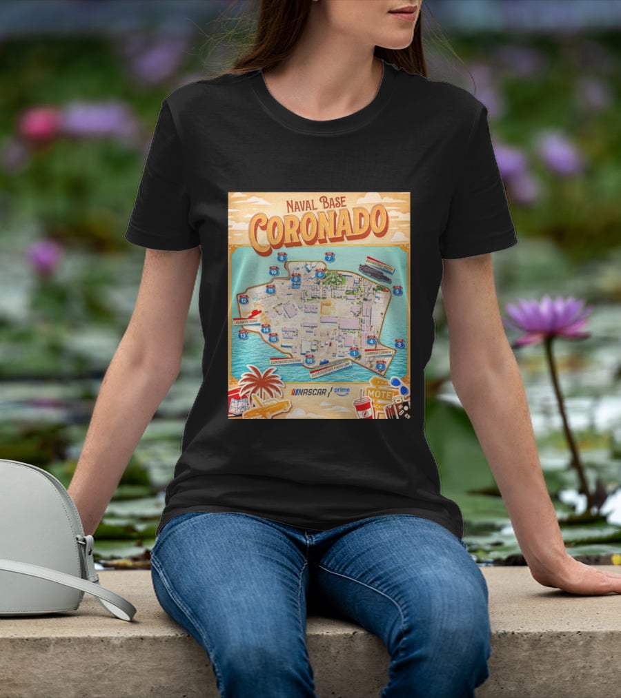 Naval Base Coronado Map NASCAR Prime Ellyson Start Finish Line Broadcast Booth T-Shirt