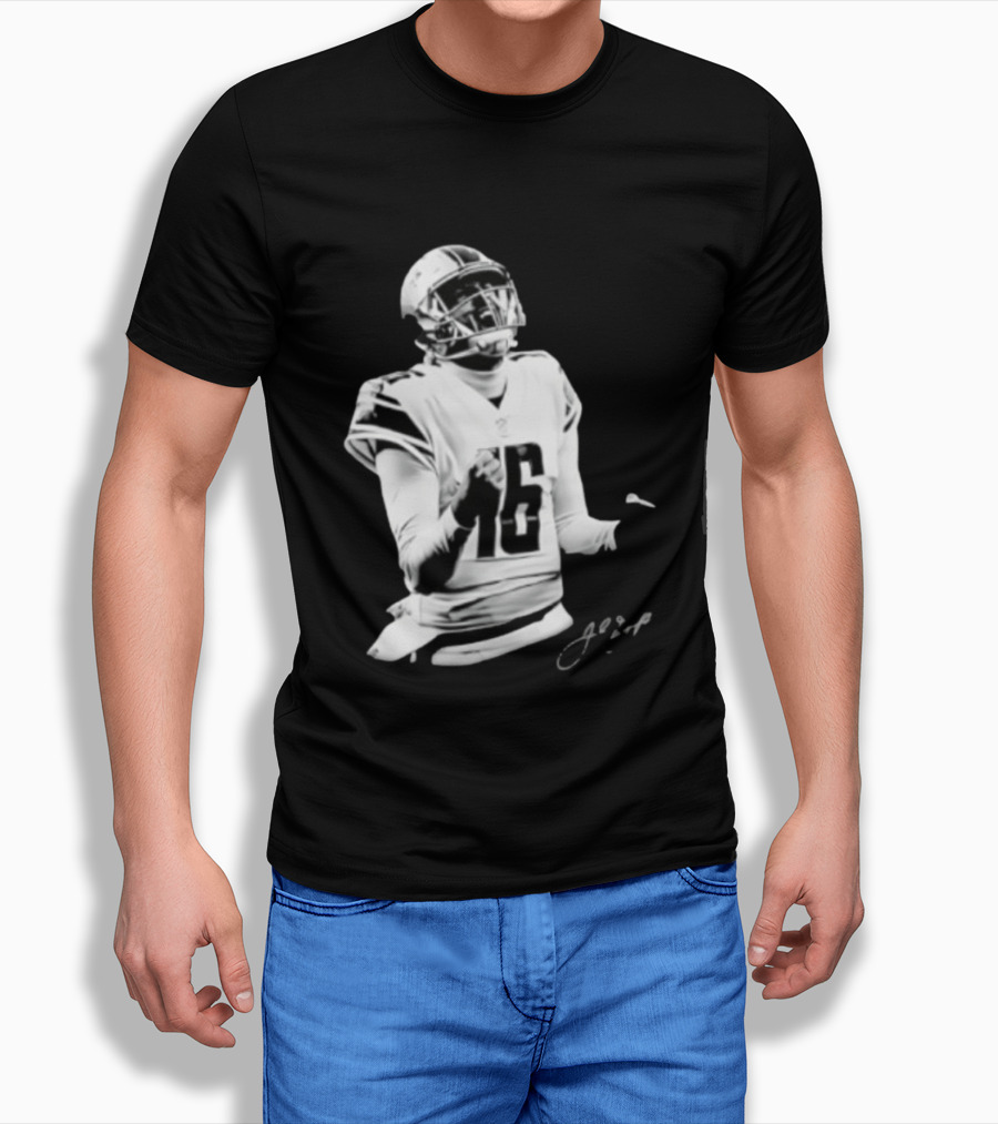 Original Detroit Lions Jared Goff 16 Quarterback MVP Player Autograph T-Shirt