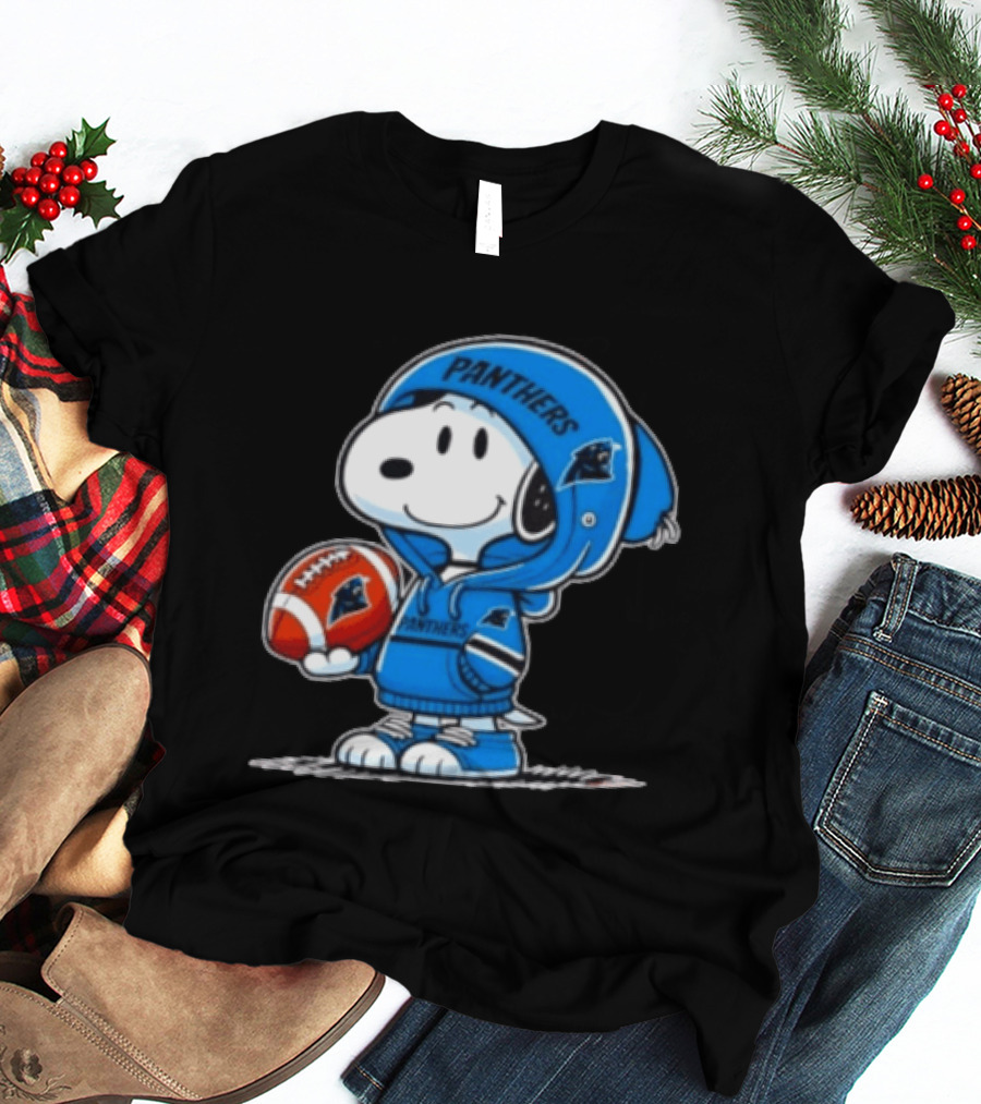 Snoopy Carolina Panthers Fan Holding Football Peanuts T-Shirt