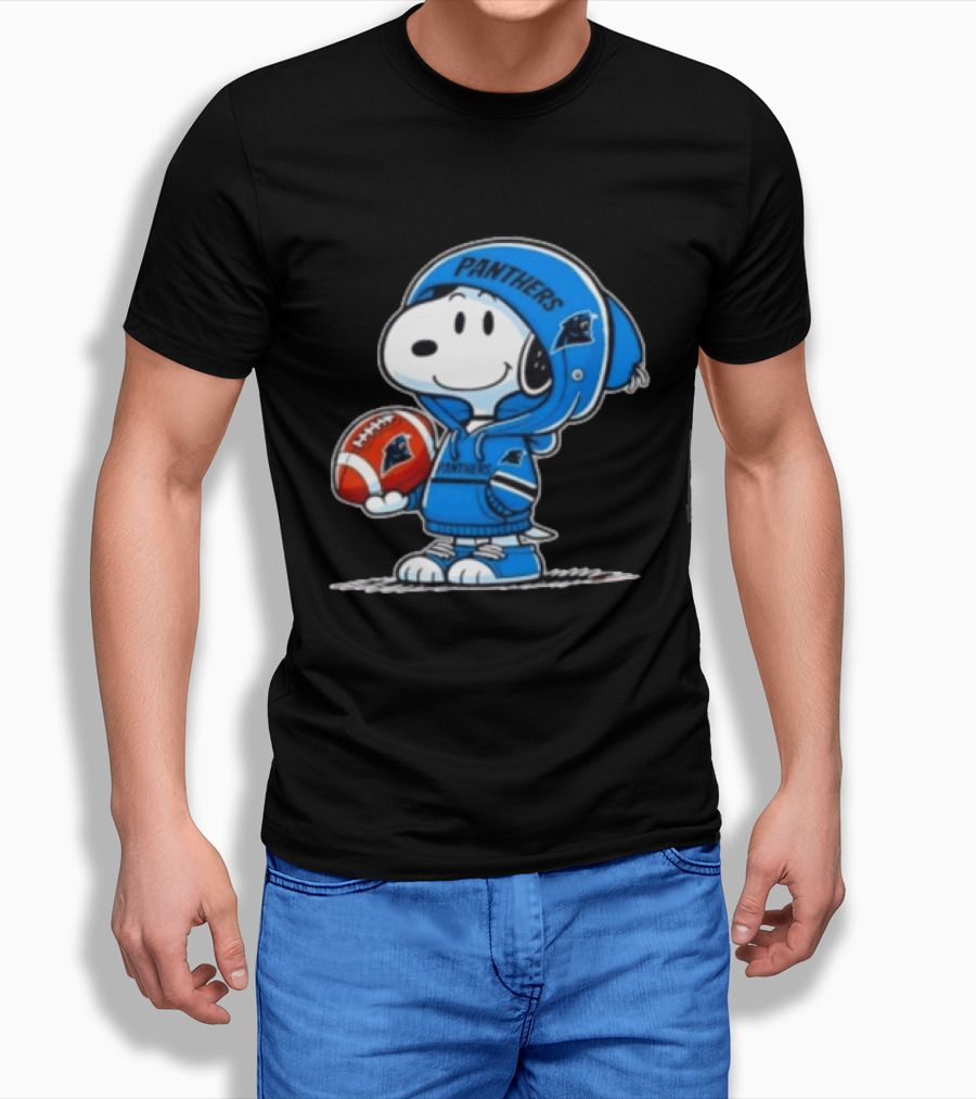 Snoopy Carolina Panthers Fan Holding Football Peanuts T-Shirt