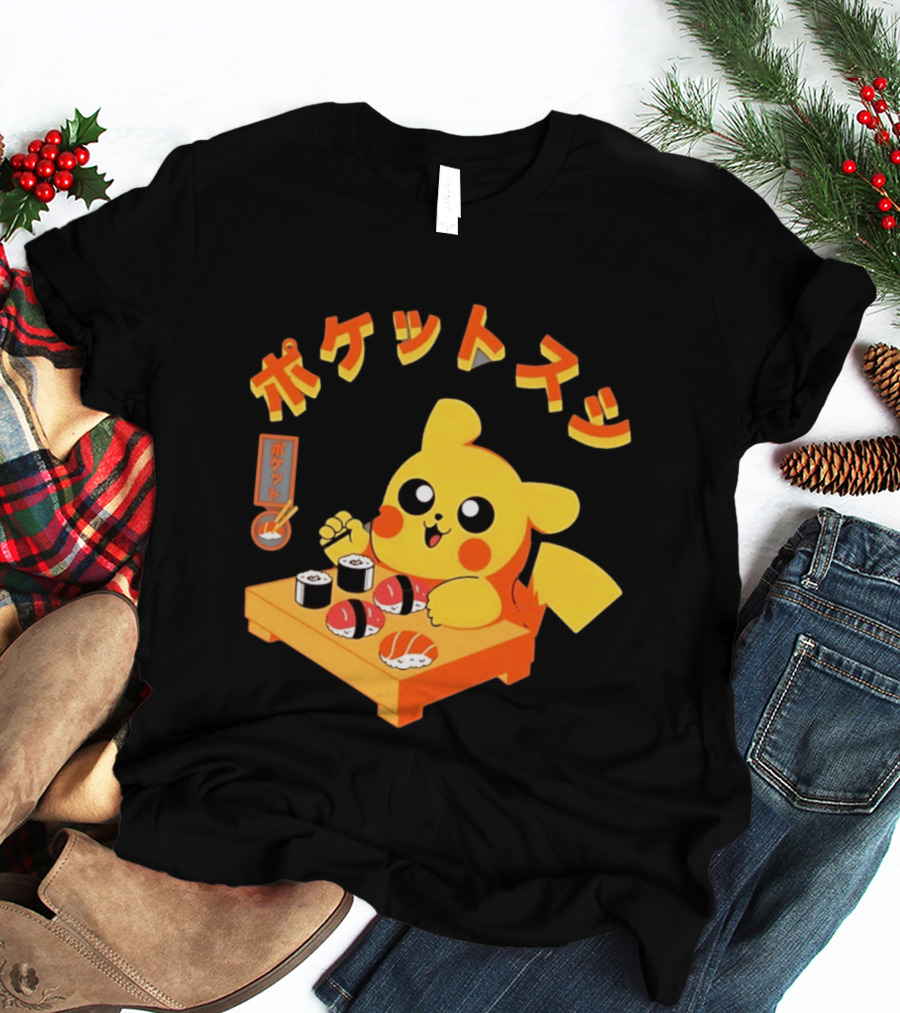Pikachu Eating Sushi Pokemon Japanese Anime T-Shirt