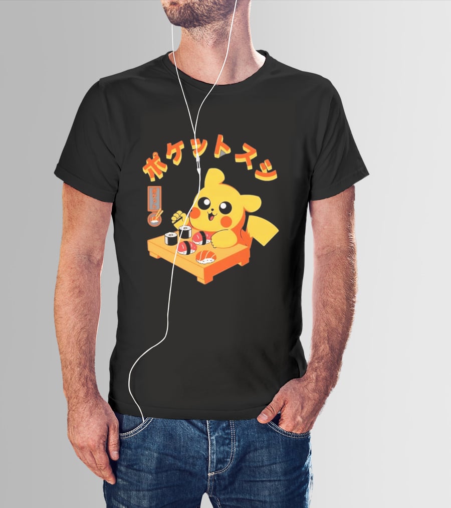 Pikachu Eating Sushi Pokemon Japanese Anime T-Shirt