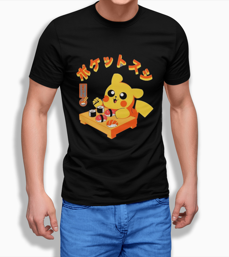 Pikachu Eating Sushi Pokemon Japanese Anime T-Shirt