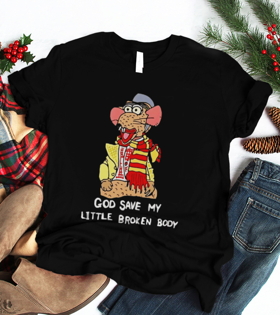 God Save My Little Broken Body Rat Character In Scarf And Yellow Jacket T-Shirt
