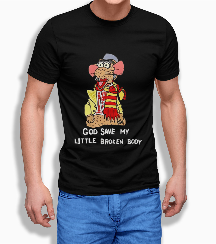 God Save My Little Broken Body Rat Character In Scarf And Yellow Jacket T-Shirt