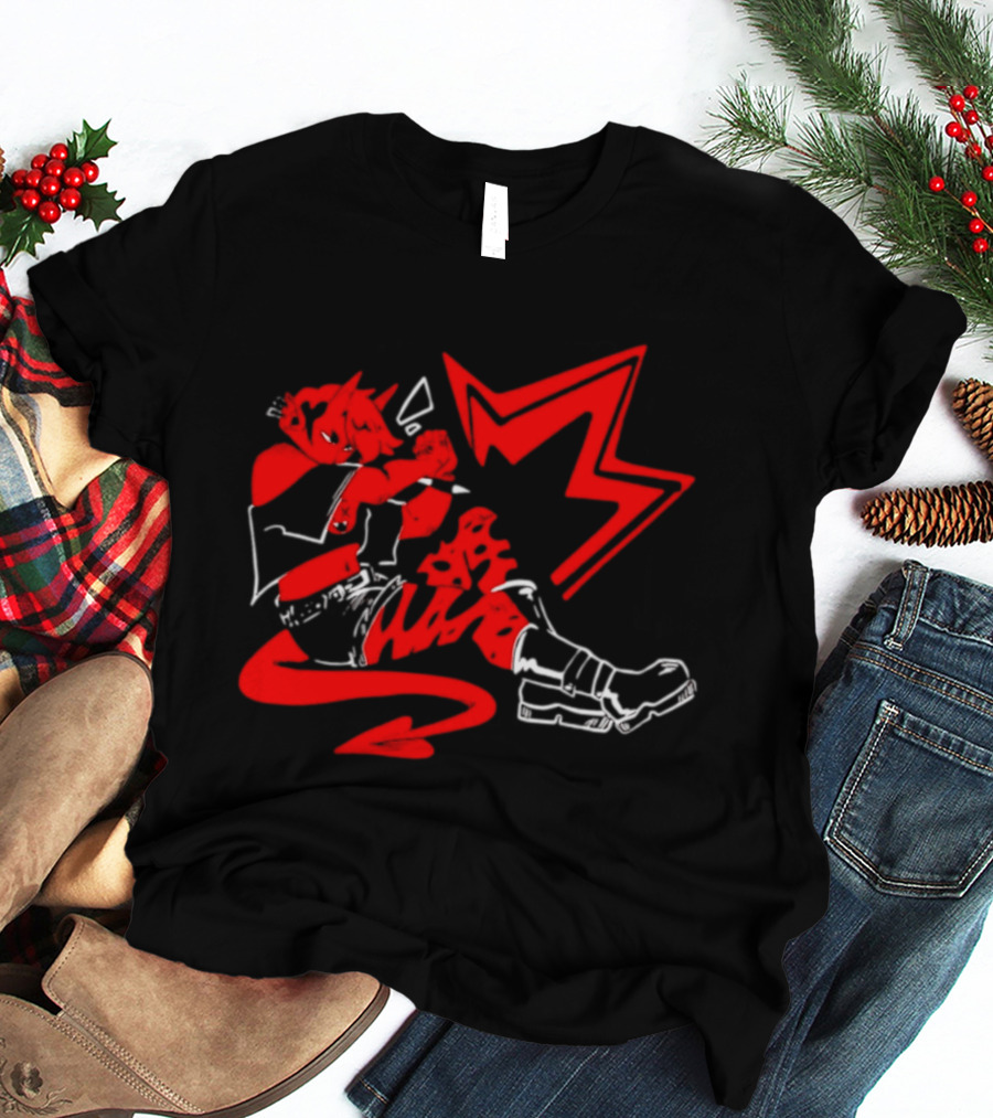 Red Devil Punk Demon Anime Character With Dynamic Action Pose T-Shirt