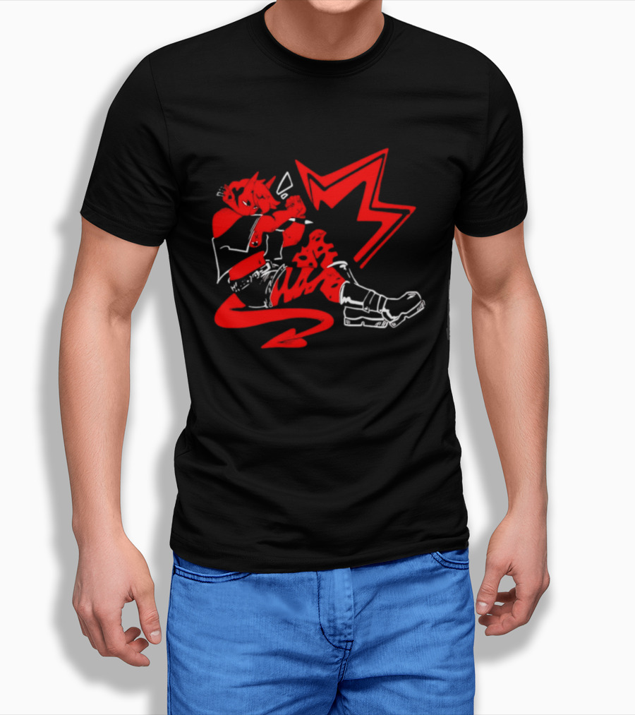 Red Devil Punk Demon Anime Character With Dynamic Action Pose T-Shirt