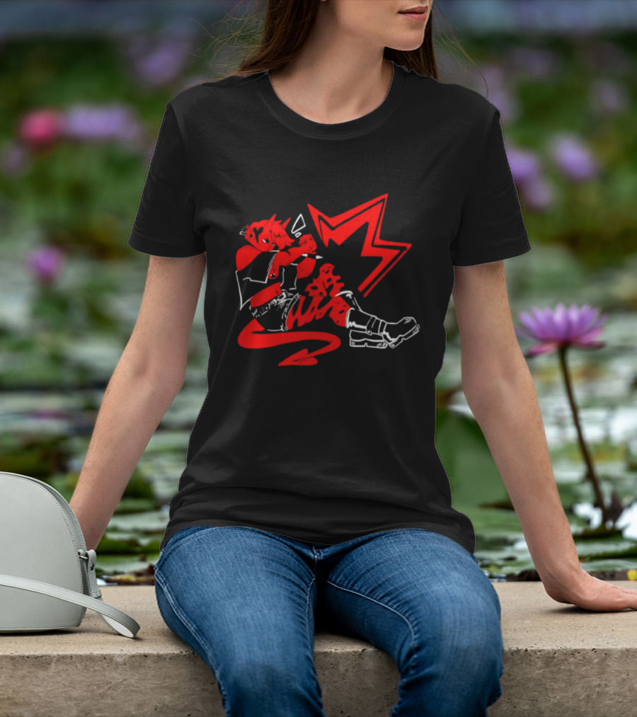 Red Devil Punk Demon Anime Character With Dynamic Action Pose T-Shirt