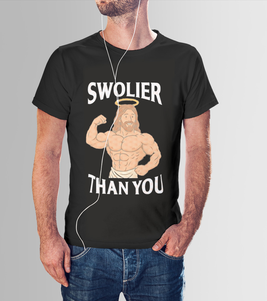 Swolier Than You Jesus Bodybuilder Muscles Fitness Halo T-Shirt