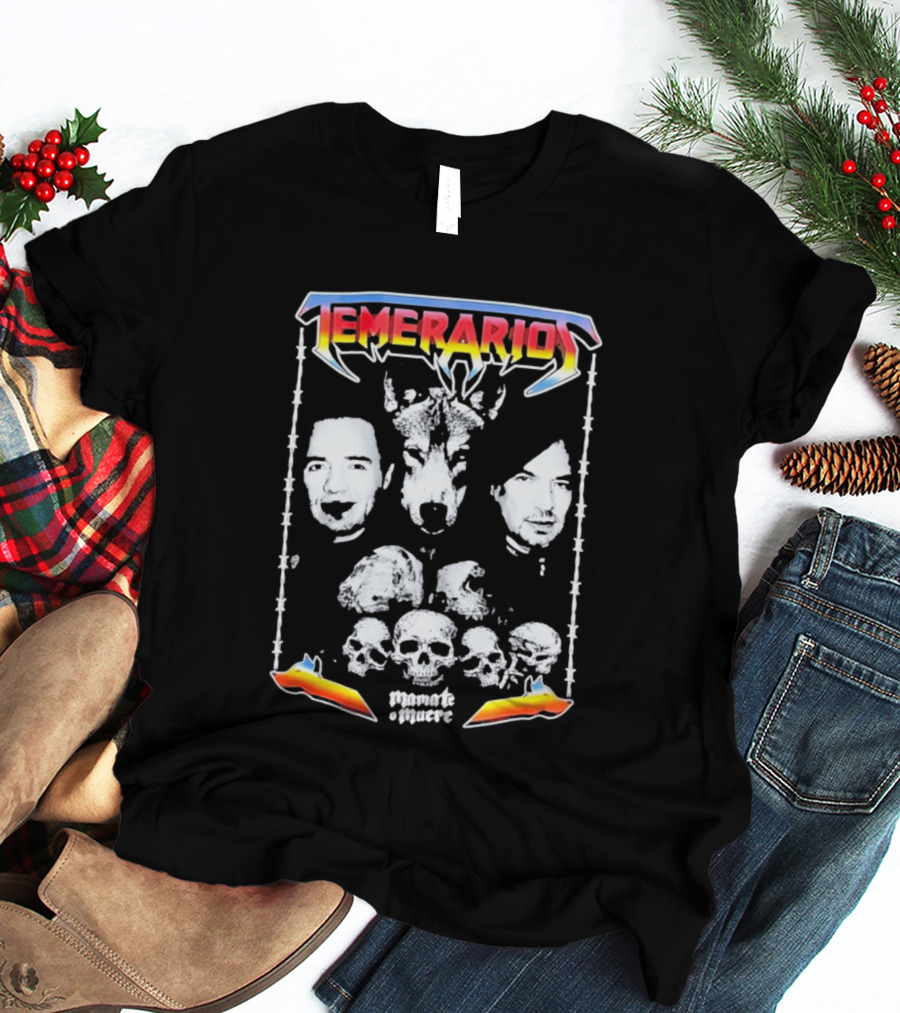 Temerarios Mamate O Muere Heavy Metal Wolf Band Photo Skulls T-Shirt