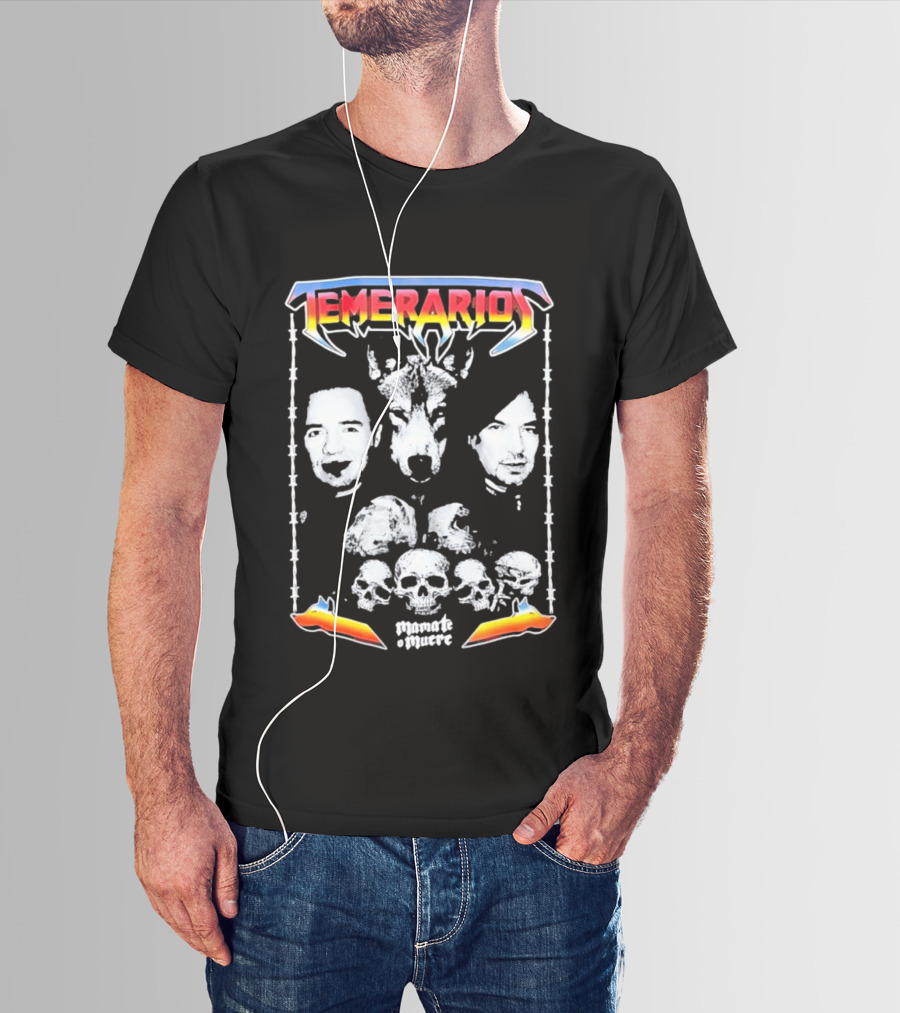 Temerarios Mamate O Muere Heavy Metal Wolf Band Photo Skulls T-Shirt