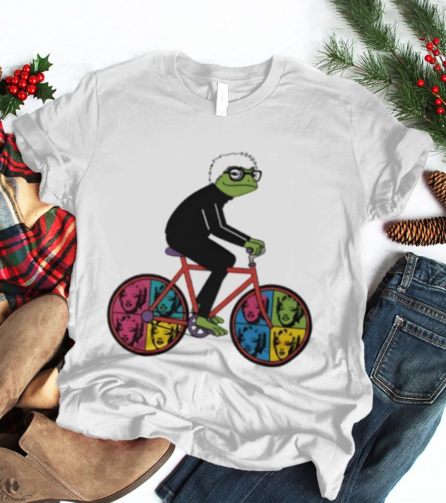 Andy Warhol Style Frog On Pop Art Bicycle T-Shirt