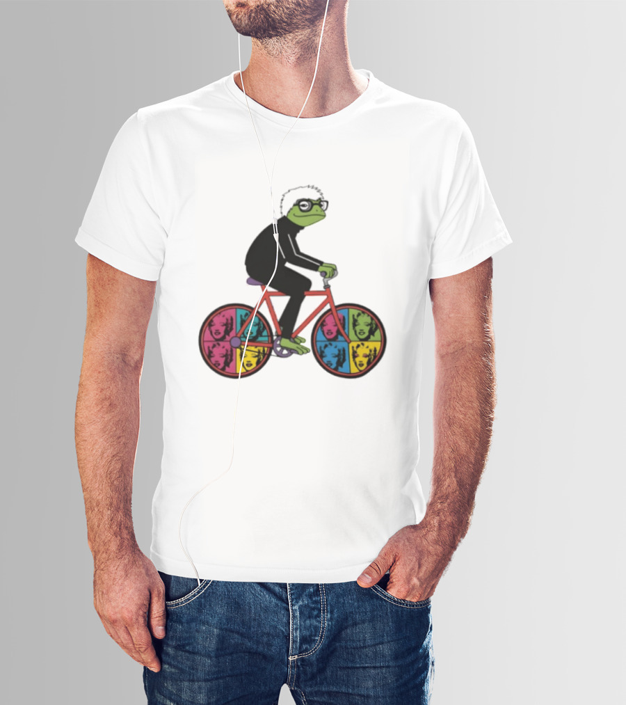 Andy Warhol Style Frog On Pop Art Bicycle T-Shirt