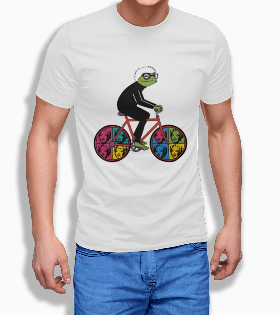 Andy Warhol Style Frog On Pop Art Bicycle T-Shirt