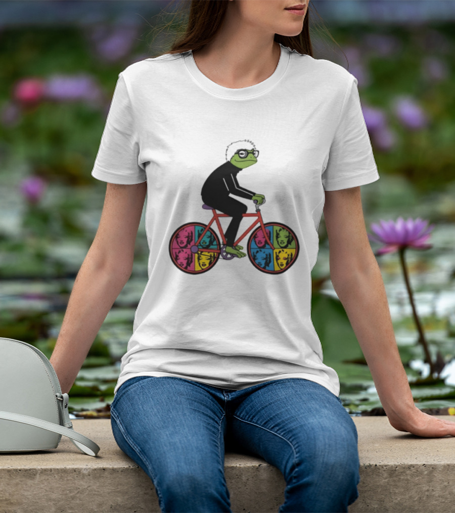 Andy Warhol Style Frog On Pop Art Bicycle T-Shirt