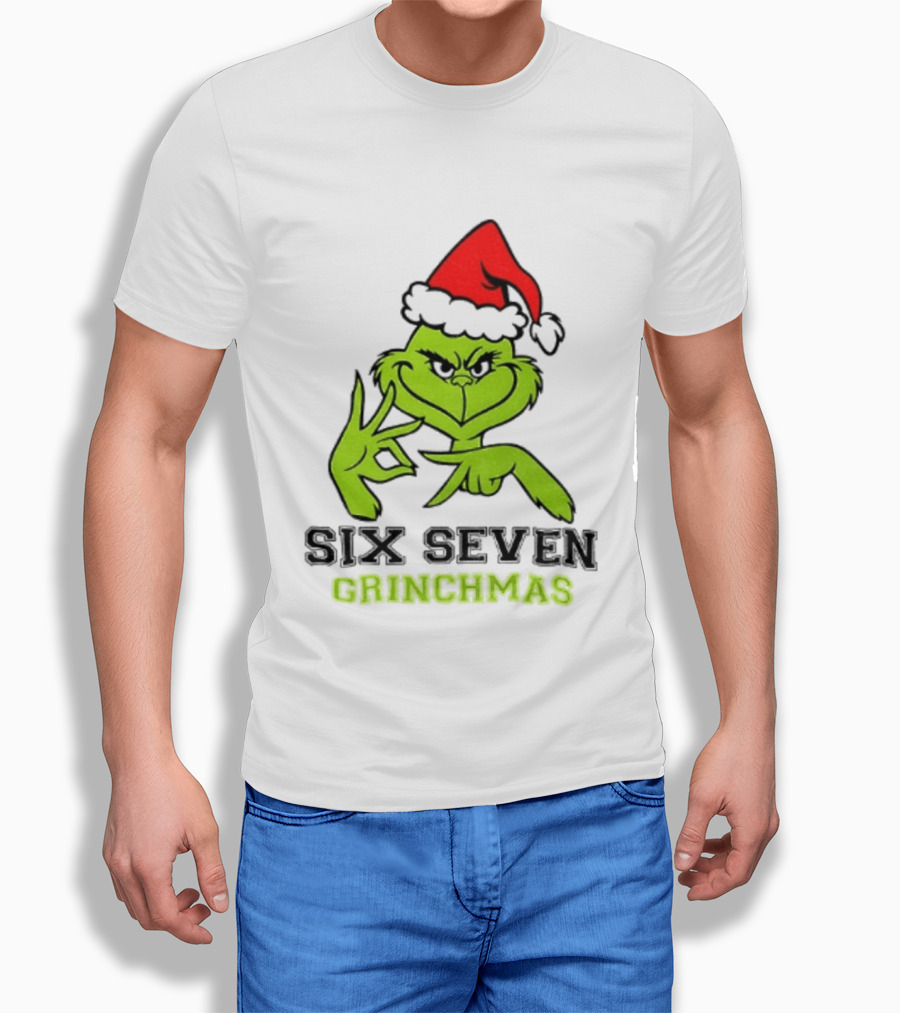 Grinch Santa Hat Six Seven Grinchmas Christmas 2025 Festive T-Shirt