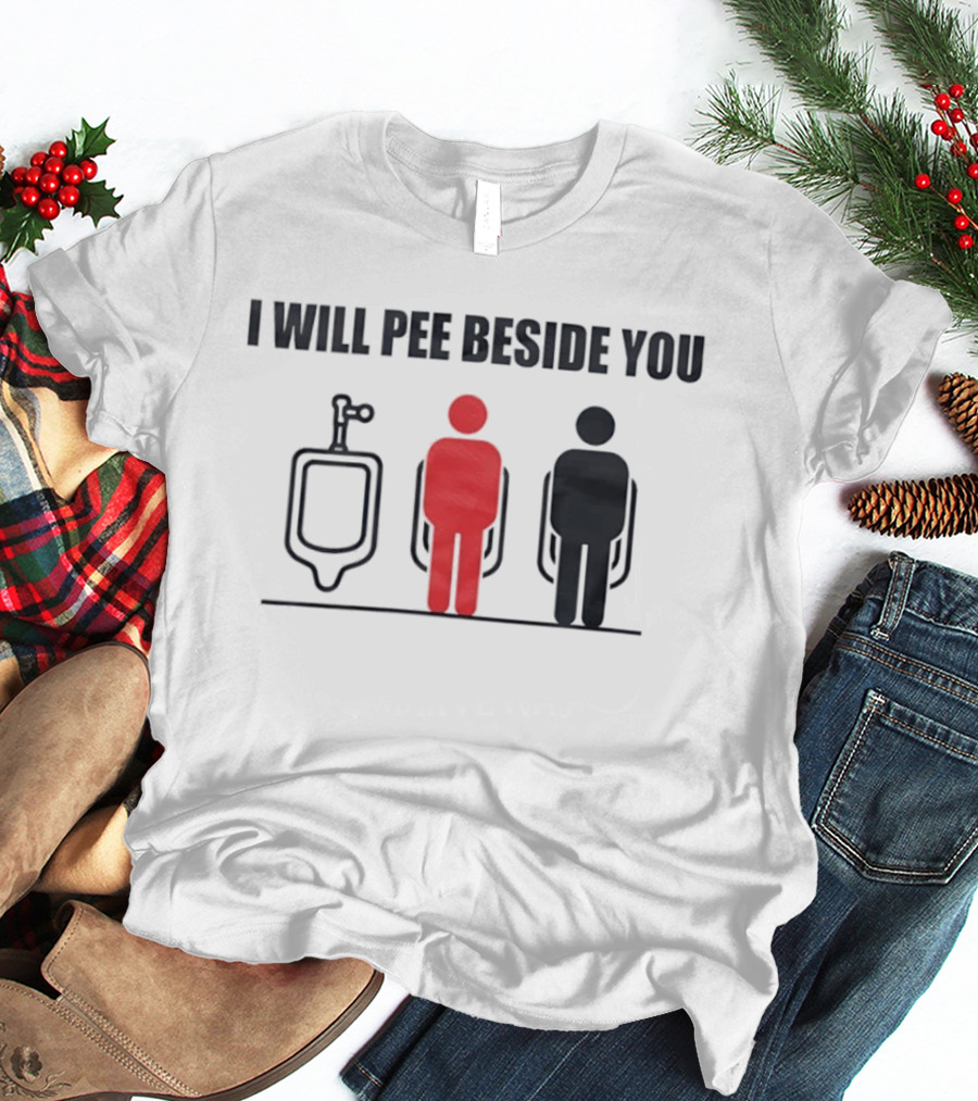 I Will Pee Beside You Red Black Human Figures Urinals T-Shirt