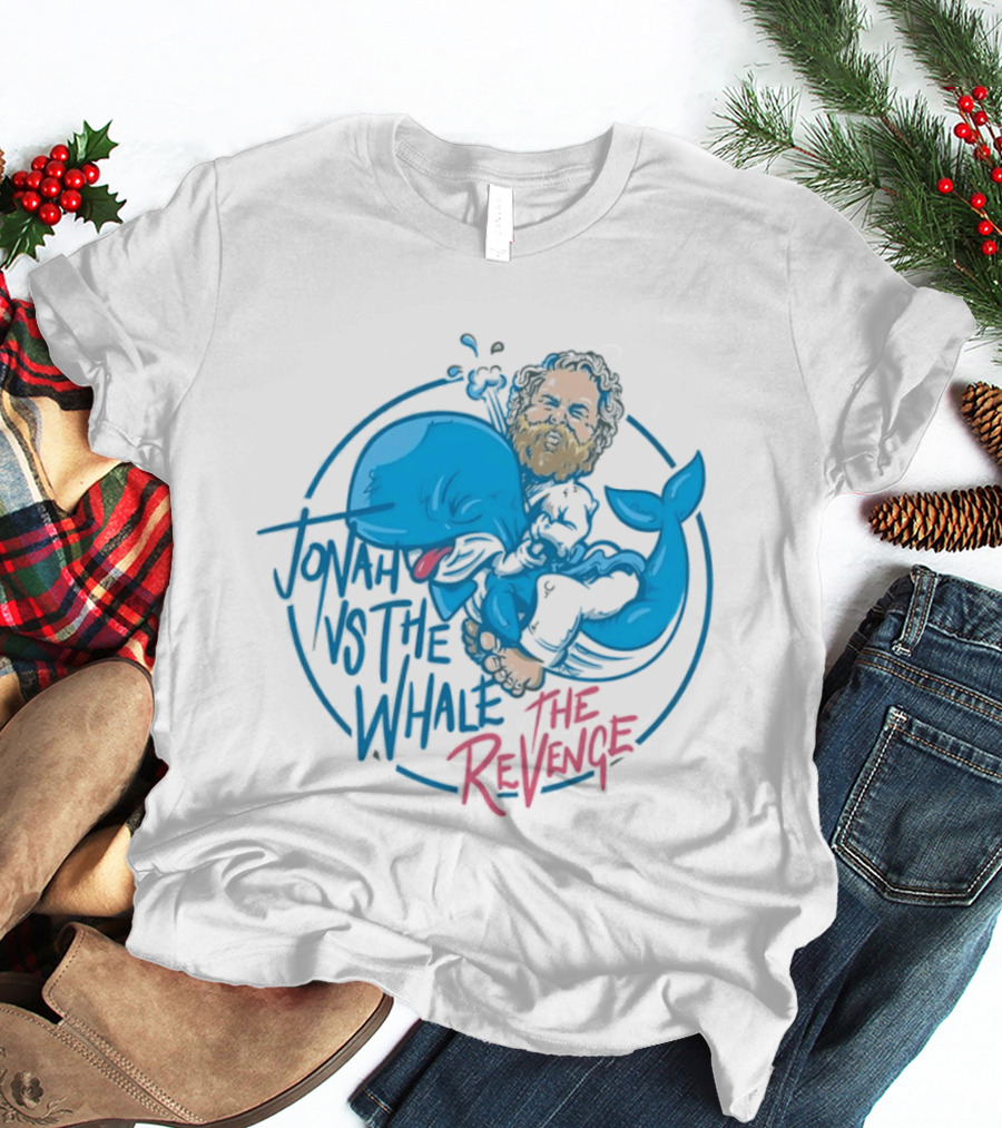 Jonah Vs The Whale The Revenge Cartoon Bearded Man Grappling Blue Creature T-Shirt