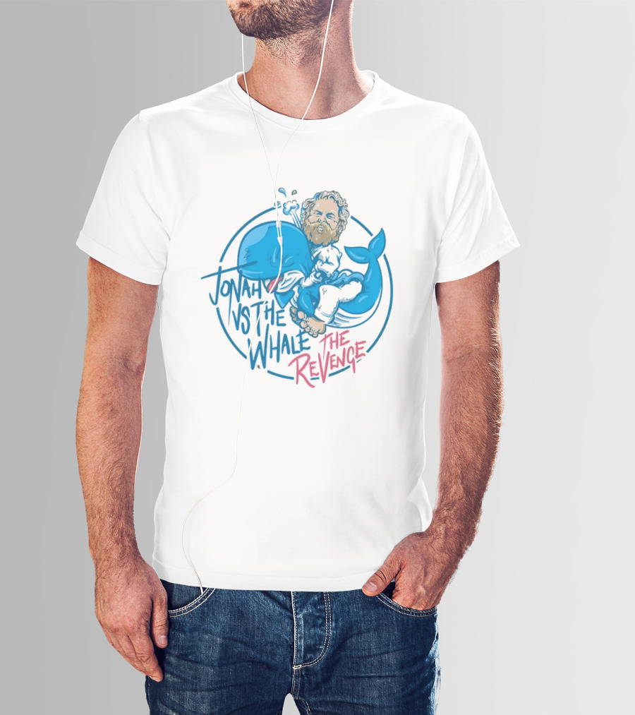 Jonah Vs The Whale The Revenge Cartoon Bearded Man Grappling Blue Creature T-Shirt