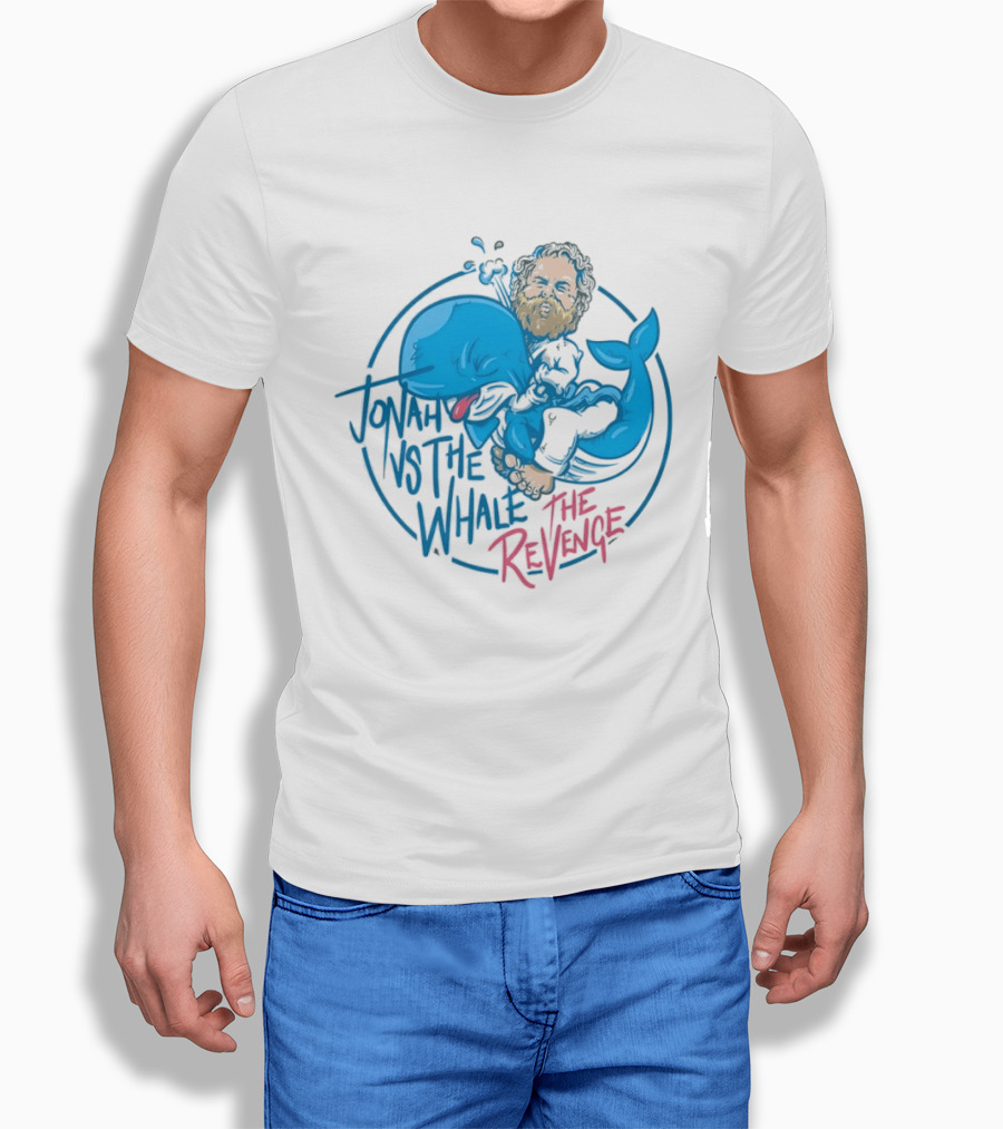 Jonah Vs The Whale The Revenge Cartoon Bearded Man Grappling Blue Creature T-Shirt