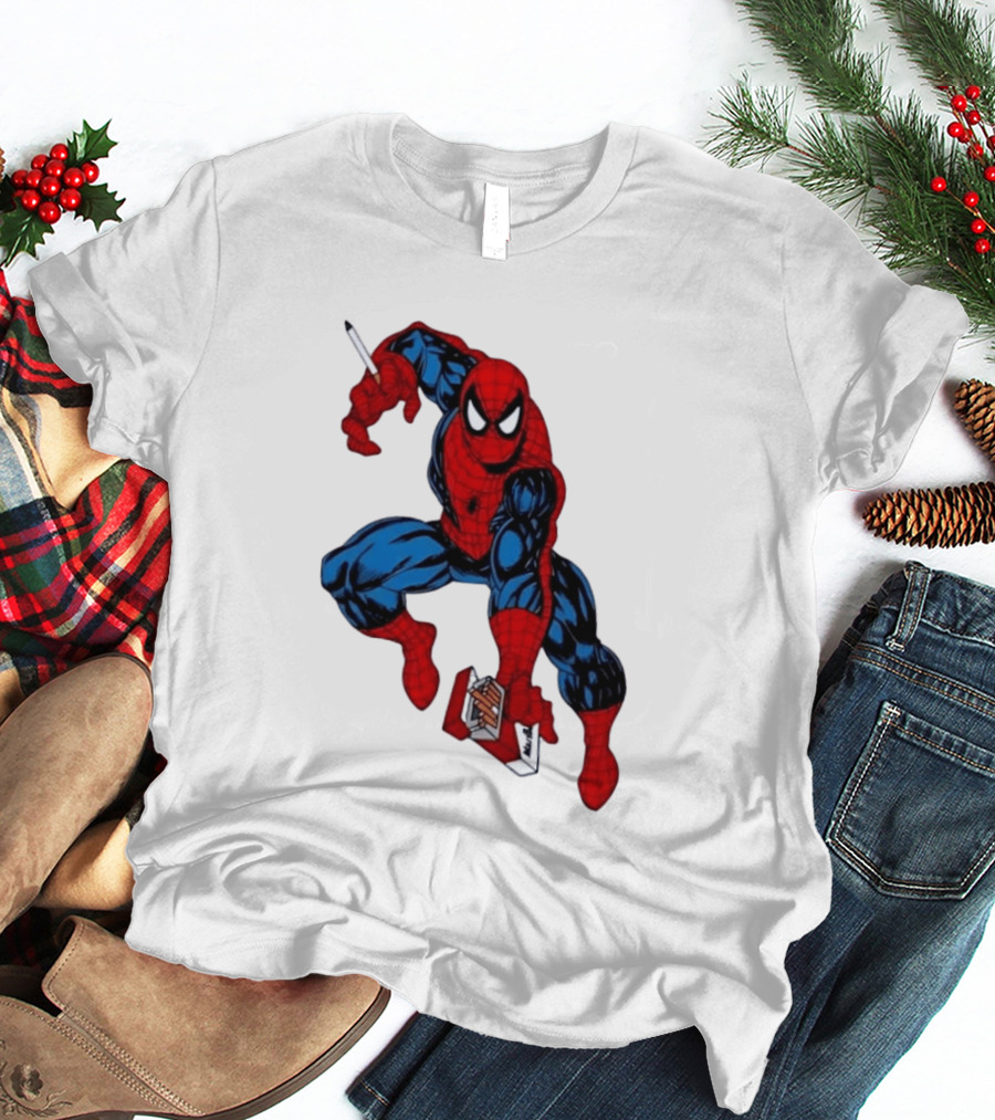 Marlboro Spider Man Crouching Holding Cigarette Packcartoon T-Shirt