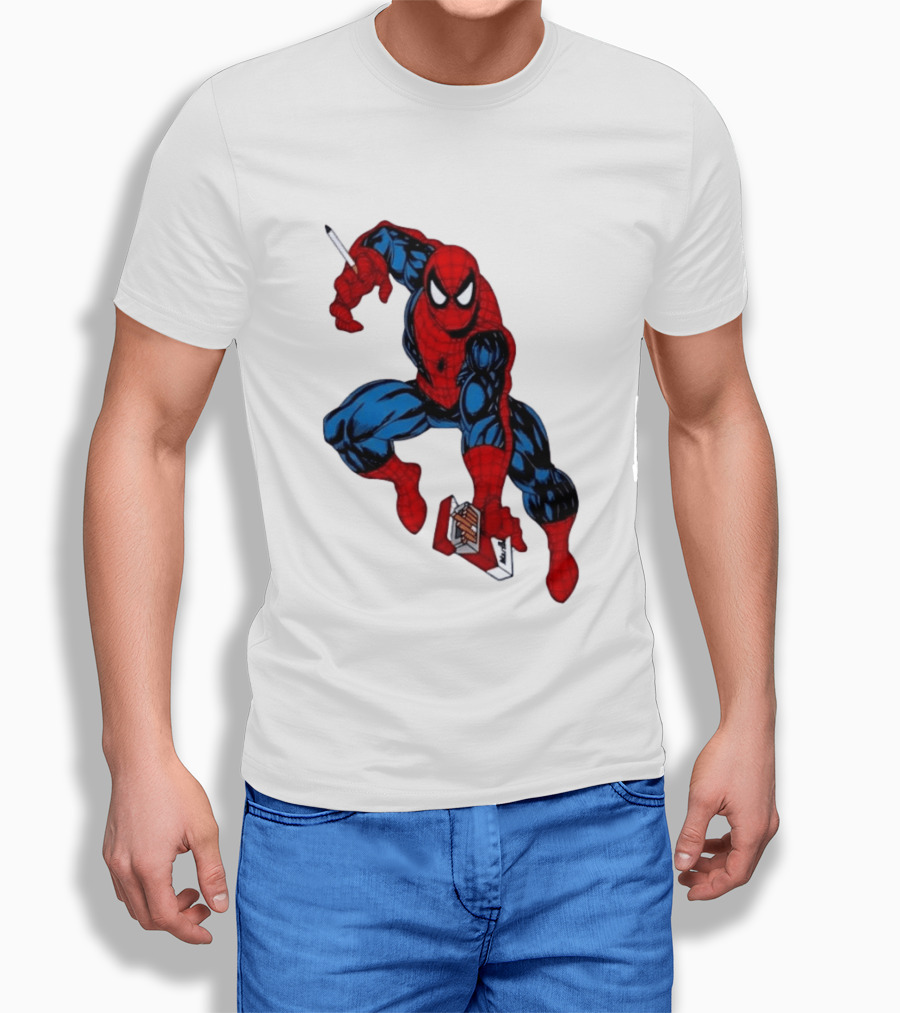 Marlboro Spider Man Crouching Holding Cigarette Packcartoon T-Shirt