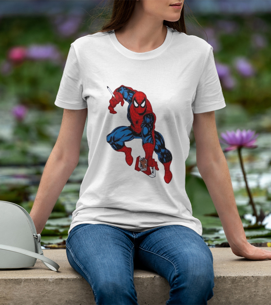 Marlboro Spider Man Crouching Holding Cigarette Packcartoon T-Shirt