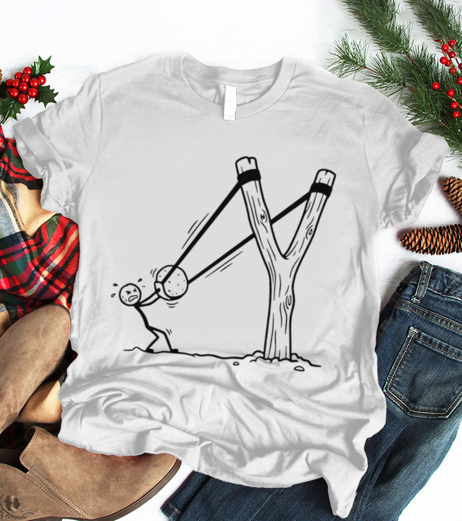Stick Figure Slingshot Cartoon Pulling Back T-Shirt
