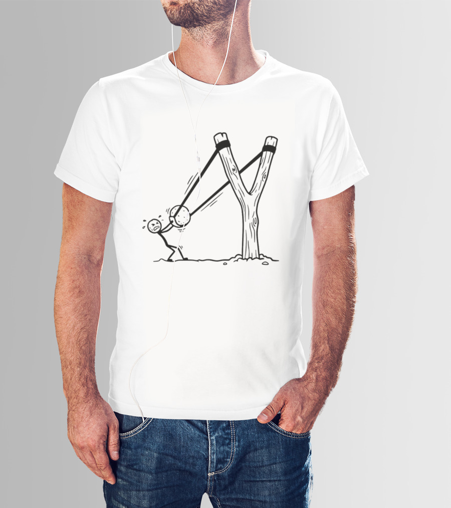 Stick Figure Slingshot Cartoon Pulling Back T-Shirt