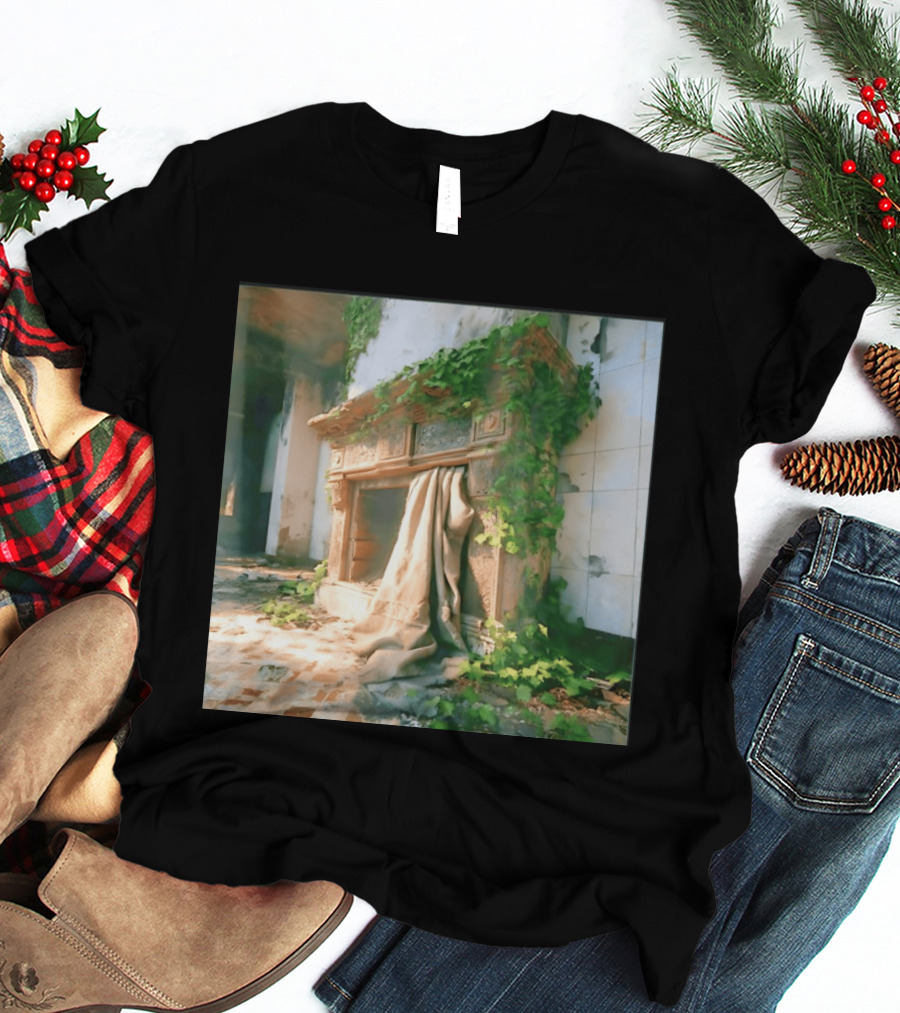Abandoned Fireplace With Overgrown Ivy And Ruins Ambience T-Shirt