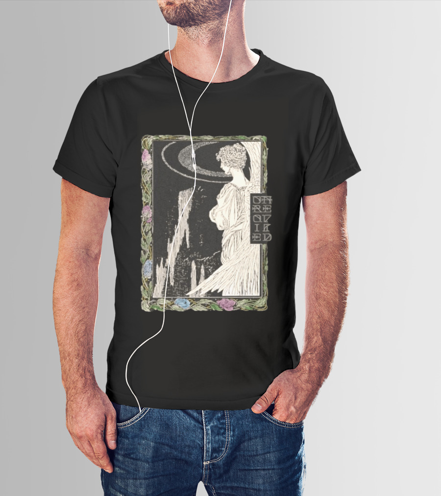 Angel Nouveau Unraveled Floral Frame Illustrative Art Winged Celestial Figure T-Shirt
